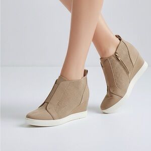 Taupe Perforated Wedge Sneakers / Booties Sz 8 NWOT